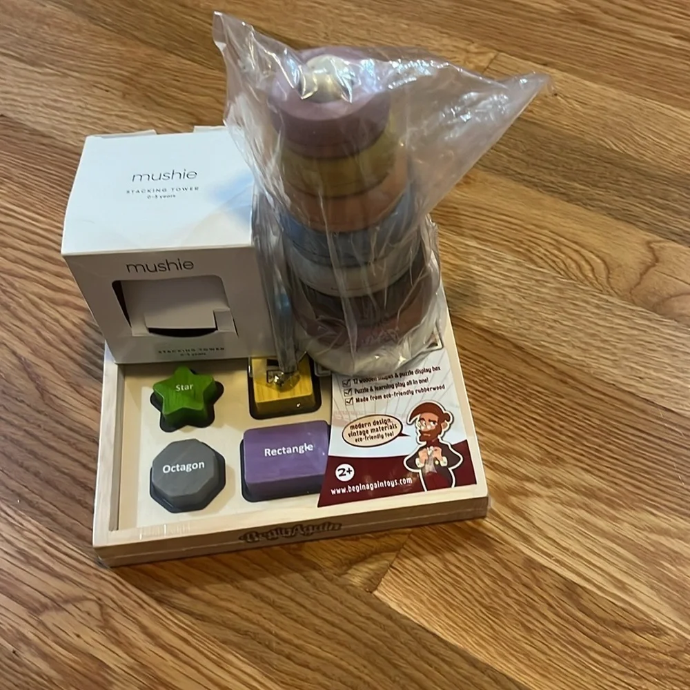 Anthropologie Stacking Cups, Stacking Rings, and Shape Sorter Puzzle NEW